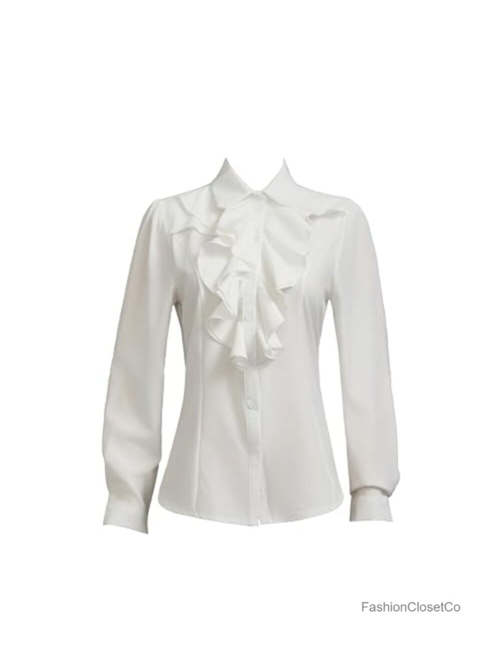 Women's Long Sleeve Chiffon Button Down Blouse Ruffle Front Work Top